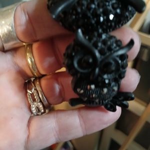 Black tungsten carbide precious metal owl bracelet with stones